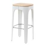 Tabouret de bar Eiby Frêne massif / Matière plastique et métal - Frêne / Blanc et chrome