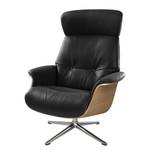 Fauteuil relax Anderson I Cuir véritable Neka : Noir - Chrome brillant - Chêne