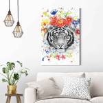 Tableau déco Tigre à couronne de fleurs Bois manufacturé - Multicolore - 60 cm x 90 cm x 2 cm