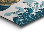Afbeelding De Grote Golf Hokusai verwerkt hout - blauw - 90 x 60 x 2 cm