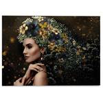 Quadro Donna elegante e fiori Vetro - Oro - 70 x 50 x 2 cm