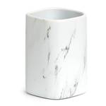 Tandenborstelbeker Marmor keramiek - wit - 7,5 x 7,5 x 10,9 cm