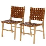 Esszimmerstuhl Charles (2er-Set) Leder / Teak massiv - Cognac / Teak