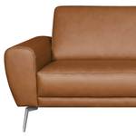 Sofa Kerman (3-Sitzer) Echtleder - Echtleder Nadra: Cognac - Chrom glänzend