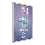 Poster Flying Elephant polystyreen/papierpulp - Grijs - 40 x 60 cm