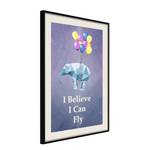 Poster Flying Elephant Polystyrol / Papiermass - Schwarz / Weiß - 20 x 30 cm