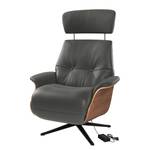 Fauteuil relax Anderson III Cuir véritable Neka : Gris - Noir - Noyer