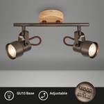 LED-plafondlamp Tahun I ijzer/deels massief rubberboomhout - 2 lichtbronnen