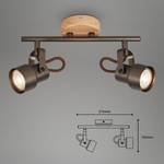 LED-plafondlamp Tahun I ijzer/deels massief rubberboomhout - 2 lichtbronnen