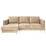 Hoekbank Summer fluweel - Velours Vaia: Beige - Longchair vooraanzicht links - Met slaapfunctie