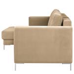 Hoekbank Summer fluweel - Velours Vaia: Beige - Longchair vooraanzicht links - Met slaapfunctie