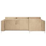 Hoekbank Summer fluweel - Velours Vaia: Beige - Longchair vooraanzicht links - Met slaapfunctie