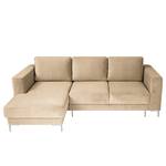 Hoekbank Summer fluweel - Velours Vaia: Beige - Longchair vooraanzicht links - Met slaapfunctie