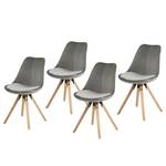 Gestoffeerde stoel Aledas IV (pootkleur) (2-delige set) - fluweel/massief rubberboomhout - Grijs - Beige - 4-delige set