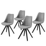 Chaises capitonnées Aledas V Tissu / Hévéa massif - Gris clair / Noir - Lot de 4