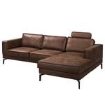 Ecksofa Hanks Antiklederlook - Microfaser Yaka: Braun - Longchair davorstehend rechts