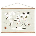 Affiche World Map Animals Tissu - Multicolore