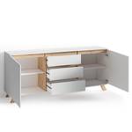 Dressoir Rautha mat wit/eikenhouten look - Breedte: 180 cm