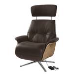 Fauteuil relax Anderson III Cuir véritable Neka : Marron foncé - Chrome brillant - Chêne