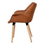 Chaise à accoudoirs Kantii I Microfibre / Chêne massif - Cognac vintage - Lot de 2