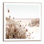 Ingelijste afbeelding Strand Gras Zee Print in houten frame - beige