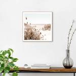 Ingelijste afbeelding Strand Gras Zee Print in houten frame - beige