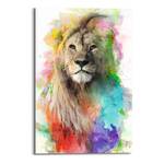 Tableau déco Aquarelle lion Impression sur bois - Multicolore