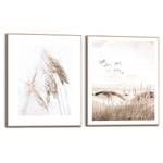 Set afbeeldingen Kraanvogels (2-delig) Print in houten frame - beige