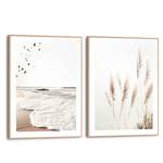 Set afbeeldingen Strand (2-delig) Print in houten frame - beige