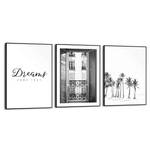 Set afbeeldingen Dreams (3-delig) Print in houten lijst - zwart
