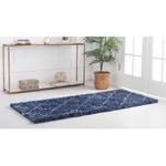 Loper Temara Shag V polypropeen/jute - Marineblauw - 80 x 305 cm