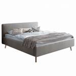 Gestoffeerd bed MATTIS geweven stof/massief eikenhout - Geweven stof Asha: Taupe - 180 x 200cm - Met lattenbodem