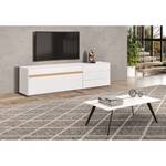 Tv-meubel Calea II fineer van echt hout - Mat wit/eikenhout - Lade rechts