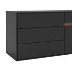 Tv-meubel Calea II fineer van echt hout - Mat antracietkleurig/Notenboom - Lade links