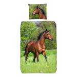 Beddengoed Running Horse katoen - groen - 140x200/220cm + kussen 70x60cm