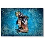 Bild Sleeping Buddha Leinen / Massivholz Fichte - Türkis / Gold