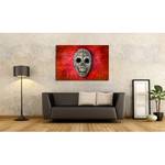 Wandbild Skull On Red Leinen / Massivholz Fichte - Rot