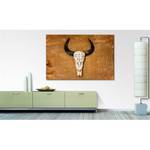 Bild Buffalo Head Leinen / Massivholz Fichte - Braun / Beige