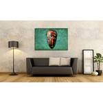 Canvas Wood Face linnen/massief sparrenhout - turquoise/bruin