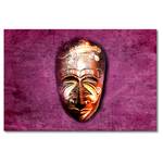 Wandbild Mask Leinen / Massivholz Fichte - Pink / Lila