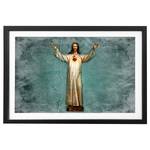 Afbeelding Blessing Jesus massief sparrenhout - blauw/goudkleurig