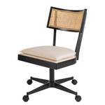 Fauteuil de bureau Davik Tissu / Frêne massif / Rotin - Crème / Frêne noir / Noir