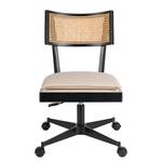 Fauteuil de bureau Davik Tissu / Frêne massif / Rotin - Crème / Frêne noir / Noir