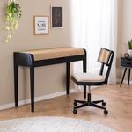 Fauteuil de bureau Davik Tissu / Frêne massif / Rotin - Crème / Frêne noir / Noir