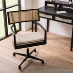 Fauteuil de bureau Devon Tissu / Frêne massif / Rotin - Crème / Frêne noir / Noir