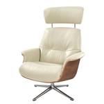 Fauteuil relax Anderson I Cuir véritable Neka : Blanc - Chrome brillant - Noyer