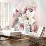 Papier peint White Magnolias Intissé premium - Blanc / Rose - 150 x 105 cm