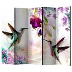 Paravent Hummingbirds and Flowers Intissé sur bois massif - Multicolore - 5 éléments