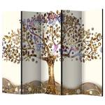 Paravento Golden Tree Tessuto non tessuto su legno massello - Multicolore - 5 pezzi