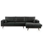 Ecksofa Jurga Antiklederlook - Microfaser Yaka: Schwarz - Longchair davorstehend rechts